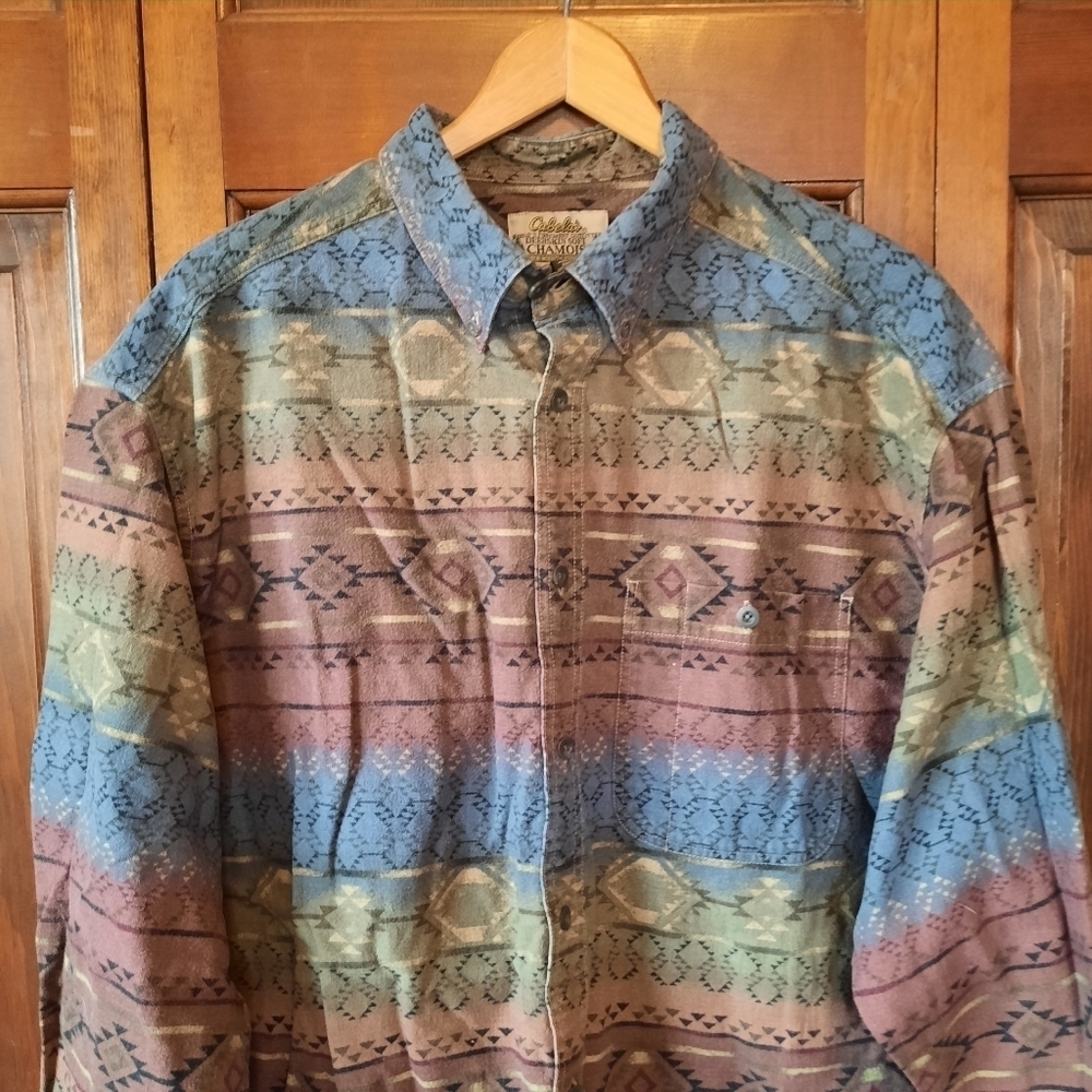 Cabela's Deerskin Soft Chamois flannel aztec button down flannel shirt size XL - Picture 2 of 12